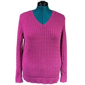 Croft & Barrow Ladies Long Sleeve V-Neck Sweater Sze Large Dark Pink 100% Cotton